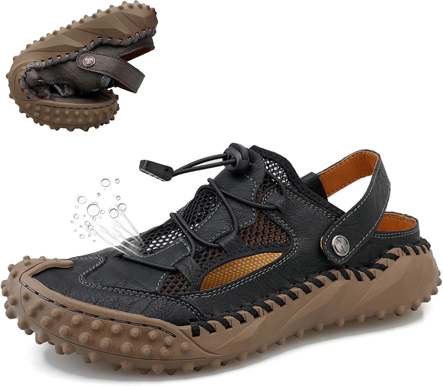 

Мужские походные сандалии Легкие дышащие кожаные нескользящие прогулочные туфли с регулируемым ремешком Спортивные сандалии для трекинга, кемпинга и пляжа Generic, черный