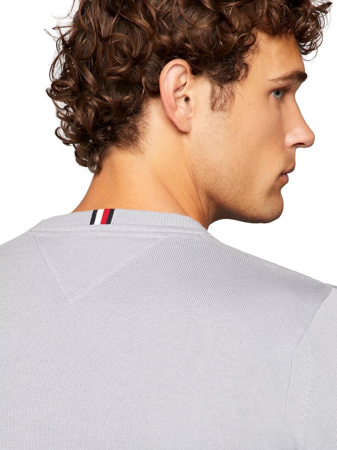 Мужской фирменный однотонный свитер с круглым вырезом TOMMY HILFIGER из коллекции 2025 года, Rich Grey — фото 3
