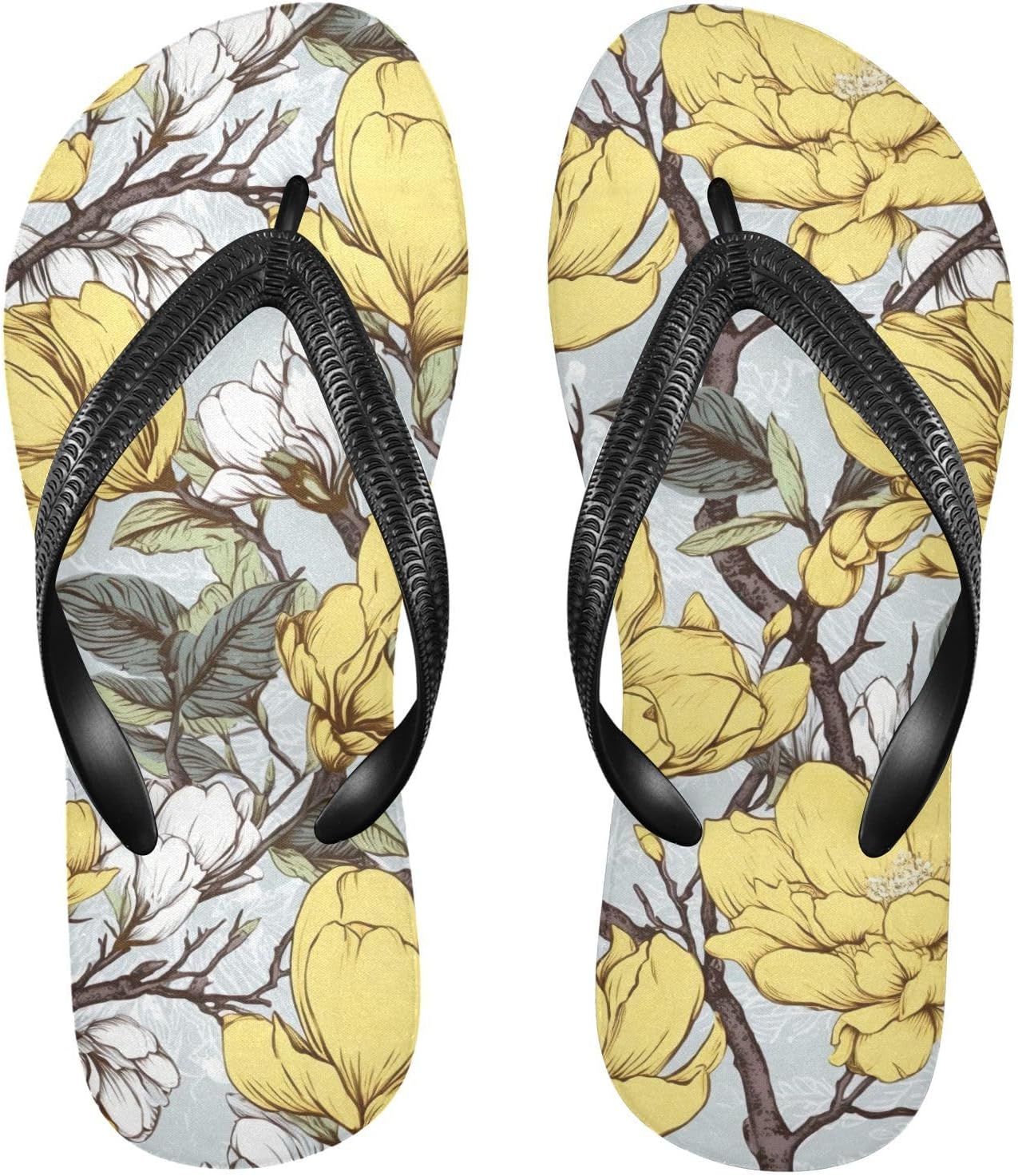 

Желтые сланцы с цветком магнолии, пляжные шлепанцы с резиновой подошвой, нескользящие летние тапочки для мужчин и женщин, для прогулок Sinestour