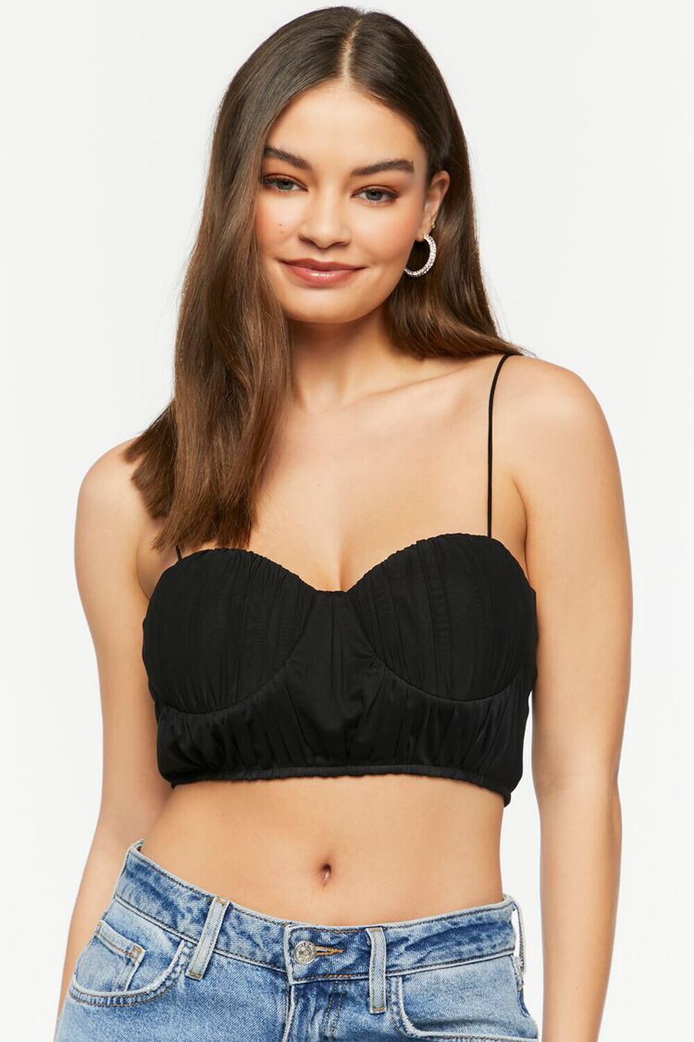 

Укороченное бюстье на майке со сборками Forever 21, черный