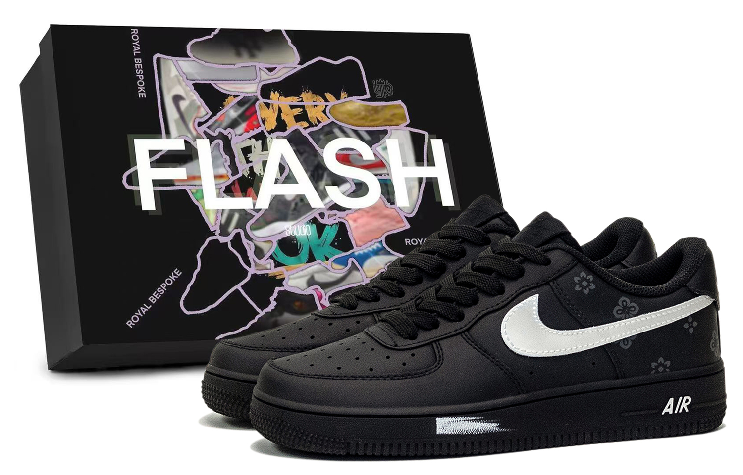 

Кроссовки Air Force 1 Ink Light, Box Included, кожаные, противоскользящие, износостойкие, низкие, для скейтбординга, мужские Nike, серебро черный