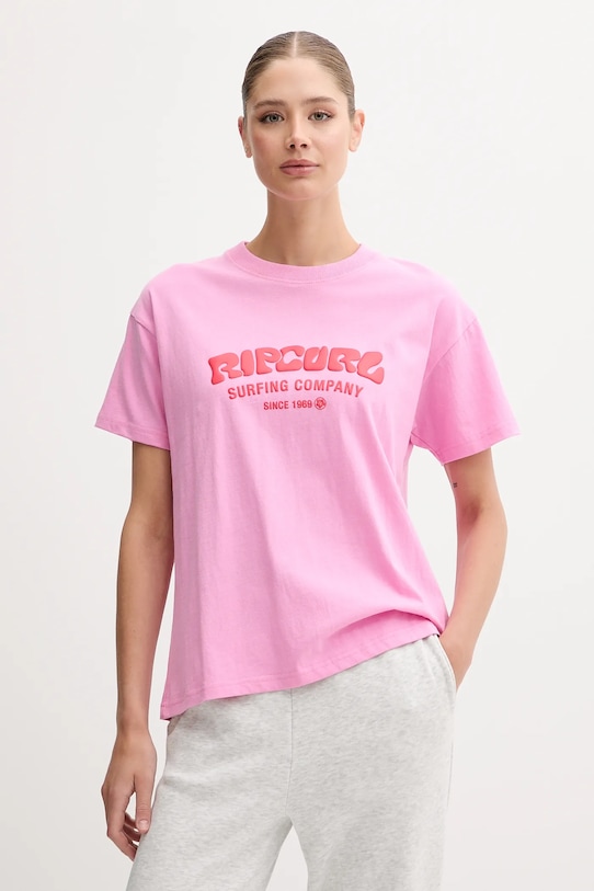 

Хлопковая футболка Rip Curl, розовый