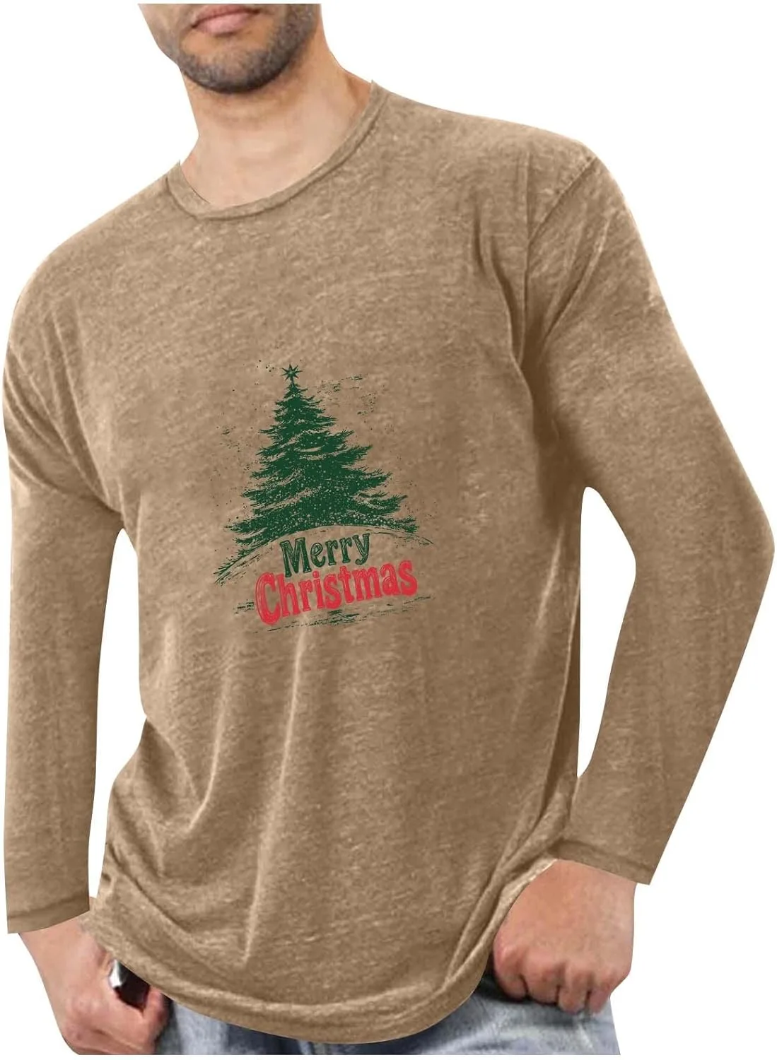 

Футболка для мужчин с рождественской елкой, длинный рукав