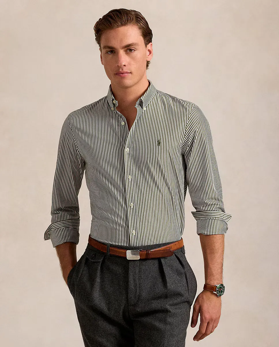 

Мужская рубашка из поплина приталенного кроя Polo Ralph Lauren, цвет Verde Oliva