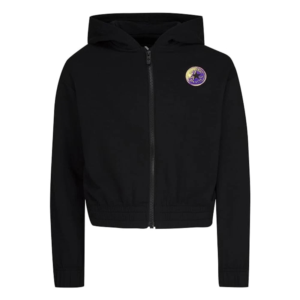 

Детская худи Converse, черная, эластичная, с откидными плечами, на молнии, укороченная, RED574