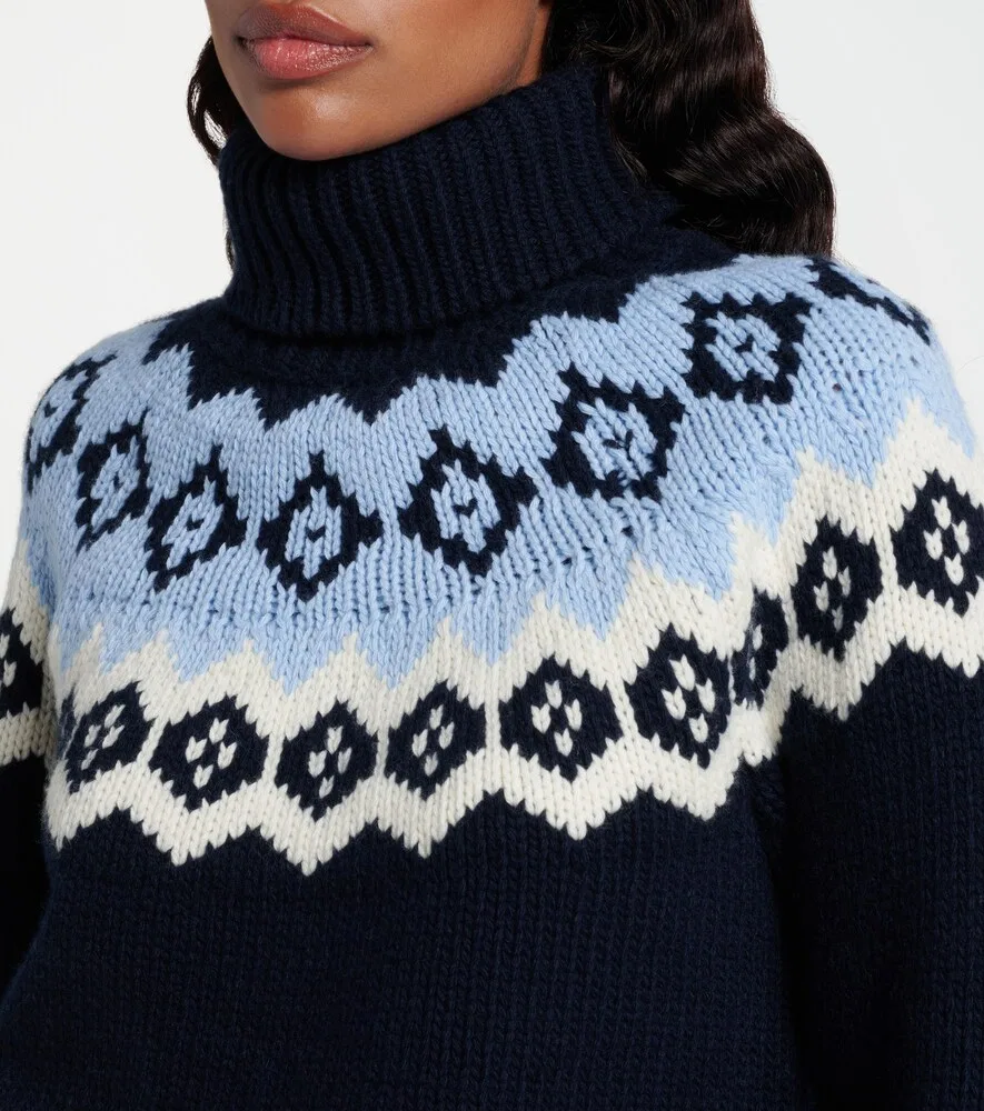 Свитер из шерсти и кашемира в стиле Fair Isle Prada, синий — фото 4