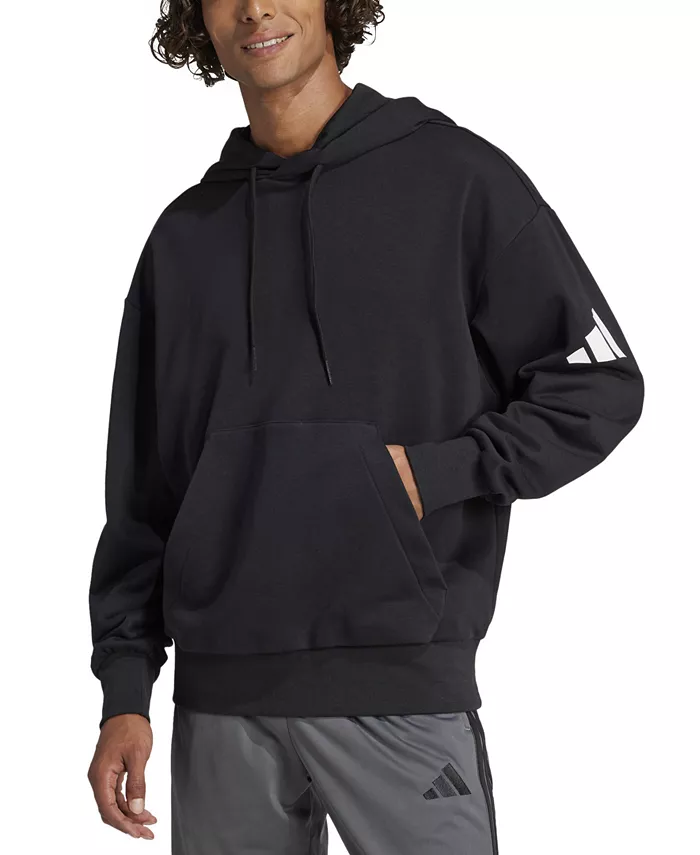 

Мужская худи Essentials Three Bar свободного кроя из френч-терри adidas, черный