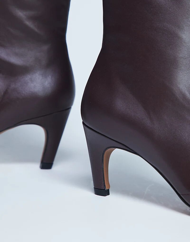 Ботильоны на высоком каблуке из высококачественной кожи Topshop Neeve бордового цвета — фото 2