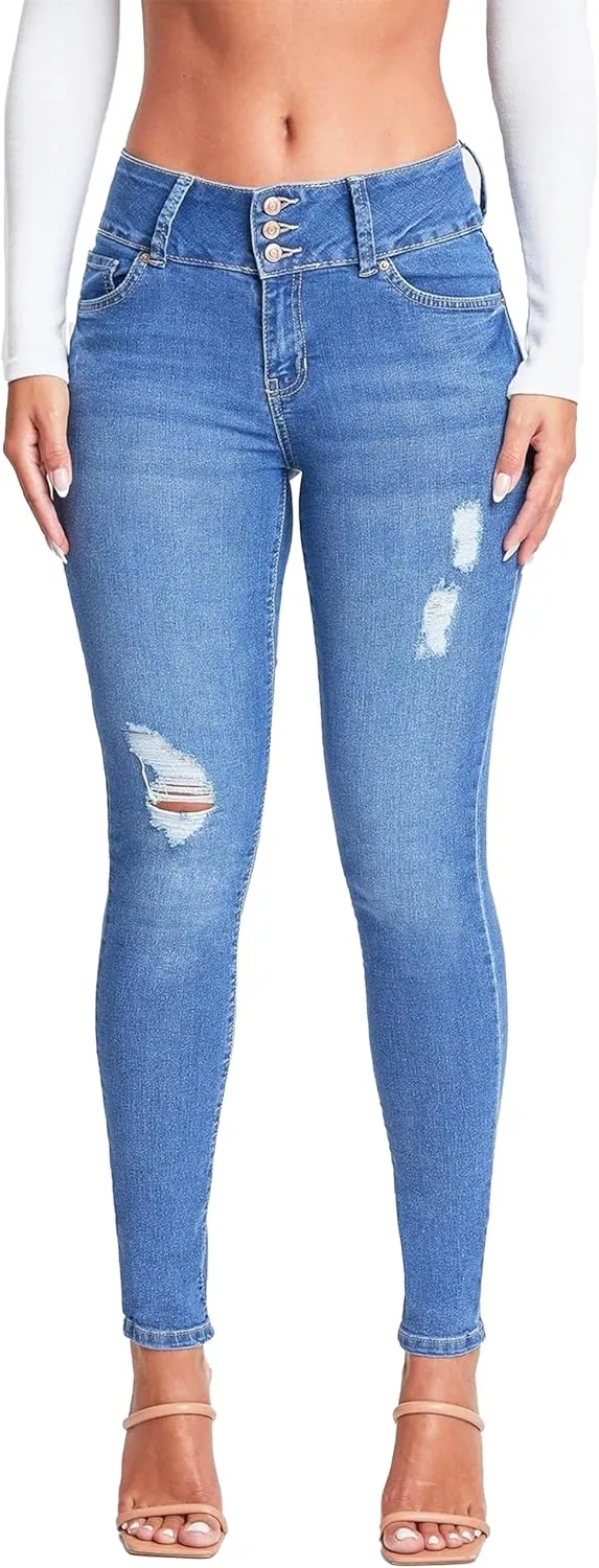 

YMI Womens джинсы скинни с высокой посадкой на 3 пуговицах из переработанных волокон