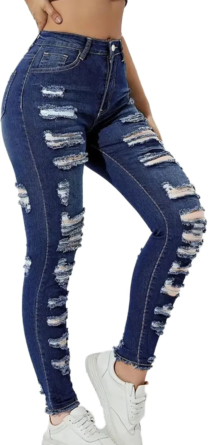 Женские джинсы GPCHAN High Waist Plus Size Destroyed скинни