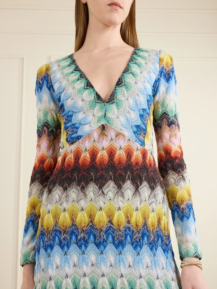 Полосатое макси-платье из металлизированного вязаного крючком трикотажа Missoni, мультицвет — фото 4