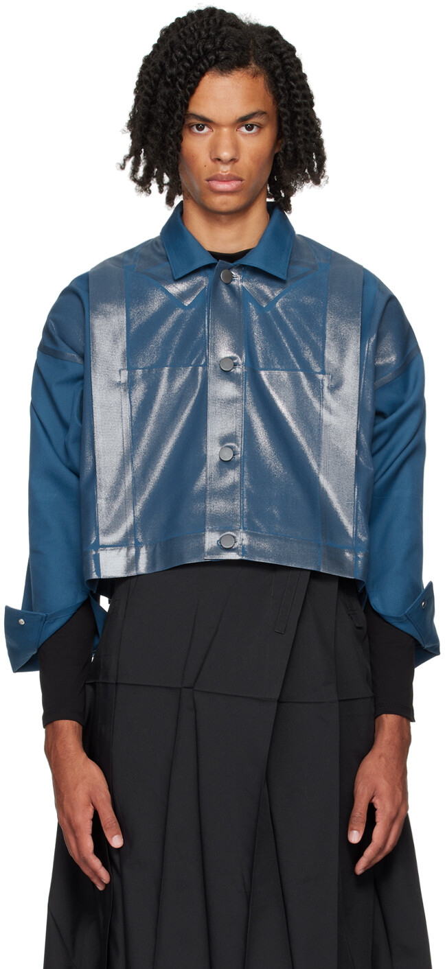 

Синяя заправленная фольгированная куртка 132 5. ISSEY MIYAKE