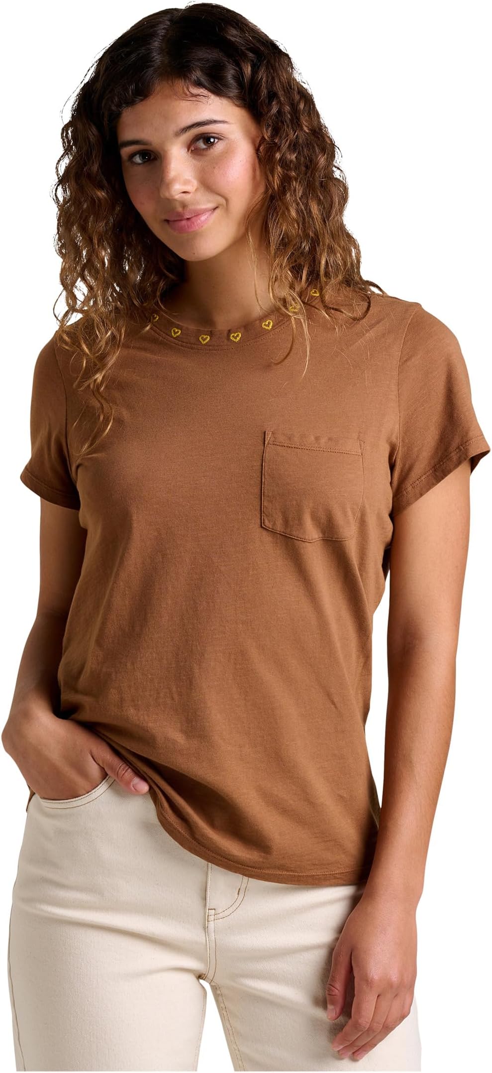 

Женская футболка Primo с короткими рукавами и вышивкой Toad&Co, Brown Sugar Embroidery