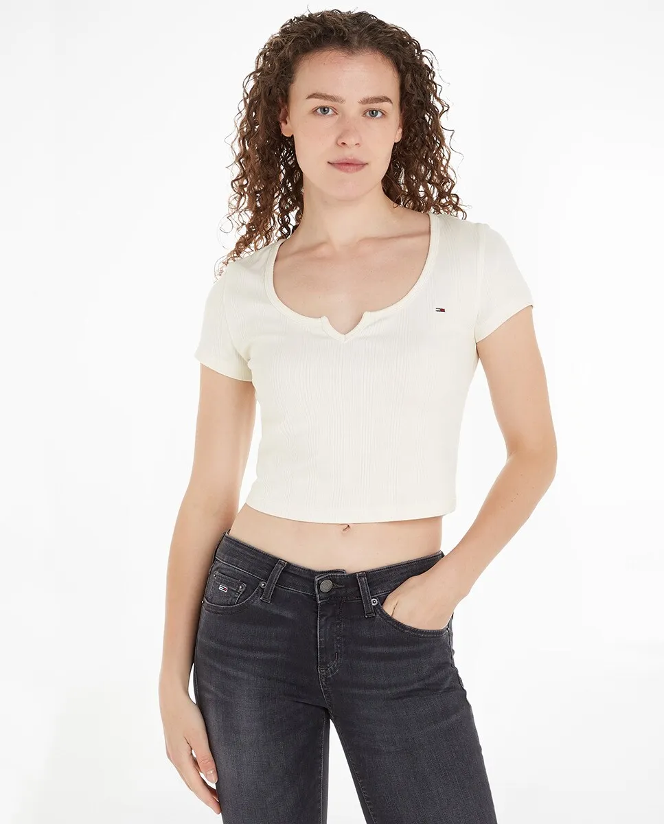 

Женская укороченная футболка с короткими рукавами Tommy Jeans, цвет Crudo