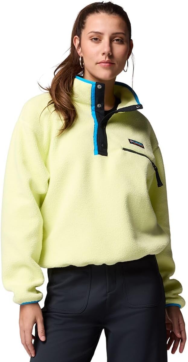

Женская флисовая кофта Columbia Helvetia II с укороченным жакетом на застежке, Citron Haze/Black/Compass Blue