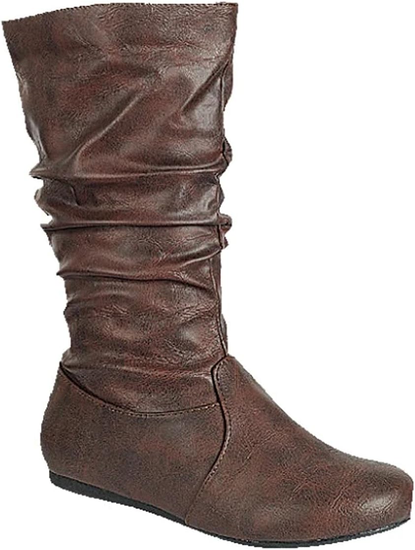 

Детские зимние модные сапоги Forever Link для девочек с круглым носком, низким каблуком и средней высотой голенища, Brown Pu