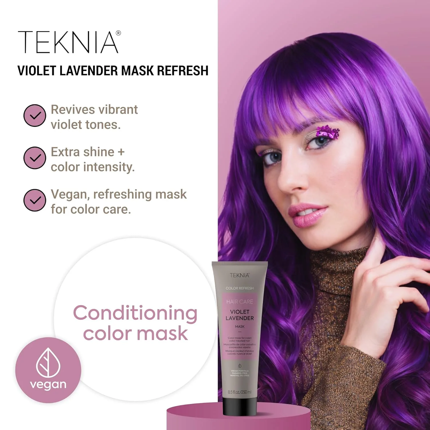 Маска для волос LAKMÉ Teknia Violet Lavender Color Refresh, для окрашивания фиолетовых волос, 33,8 жидких унций. — фото 2