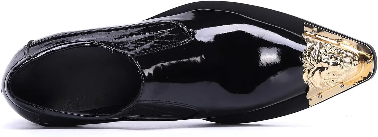 

Мужские классические туфли Santimon, с отделкой под полированную кожу, на подкладке из натуральной кожи, слипоны, смокингового стиля, однотонные, с золотым декором в виде головы льва, повседневные удобные лоферы, черный