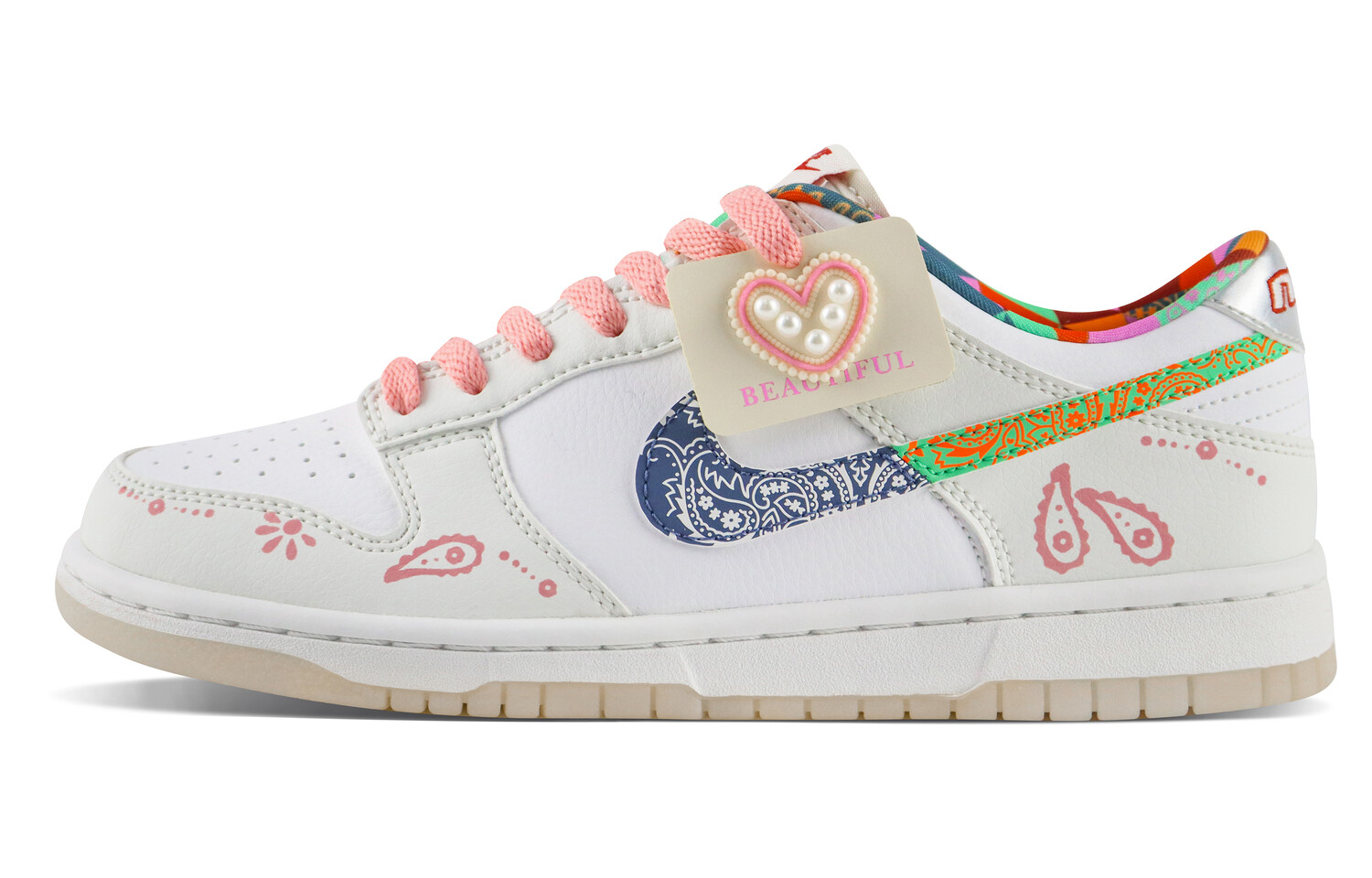 

Кроссовки Nike Dunk Skateboarding Shoes Women's Low-top White/pink, белый/мультиколор