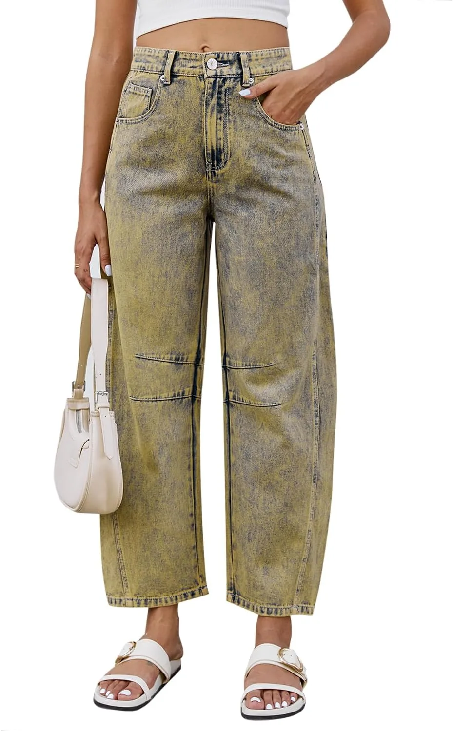 

Джинсы Mid Rise Barrel для женщин широкие укороченные GREAIDEA