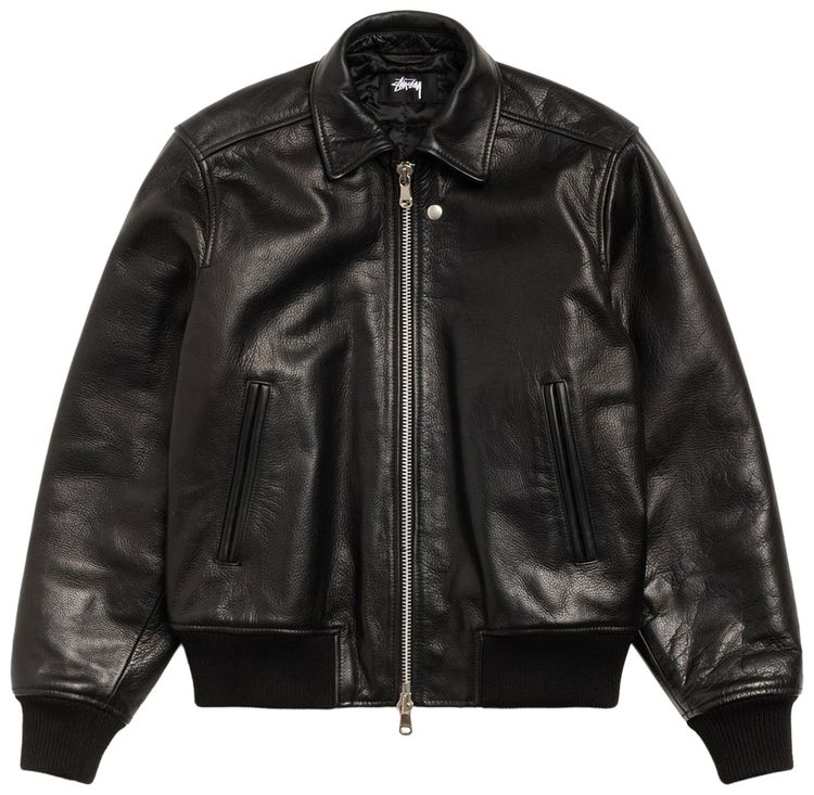 

Кожаная летная куртка Stussy, черная