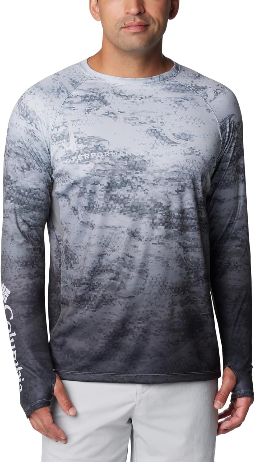 

Columbia мужская футболка Super Terminal Tackle Vent с длинным рукавом, Black Pfg Camo Gradient