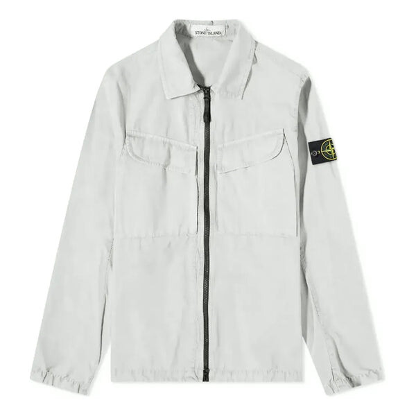 

Куртка brushed cotton canvas zip overshirt 'pearl grey' Stone Island, серый