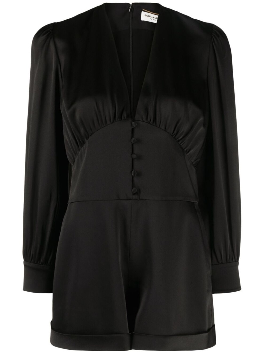 

Saint Laurent шелковый ромпер с длинными рукавами, черный