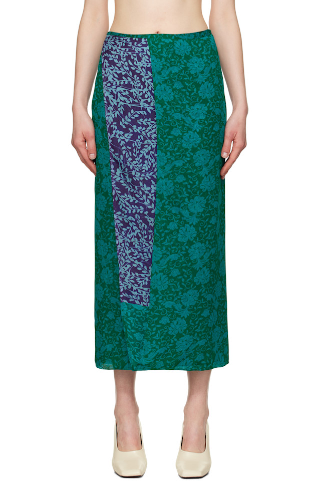 

Шелковая цветочная юбка миди Dries Van Noten, цвет turquoise