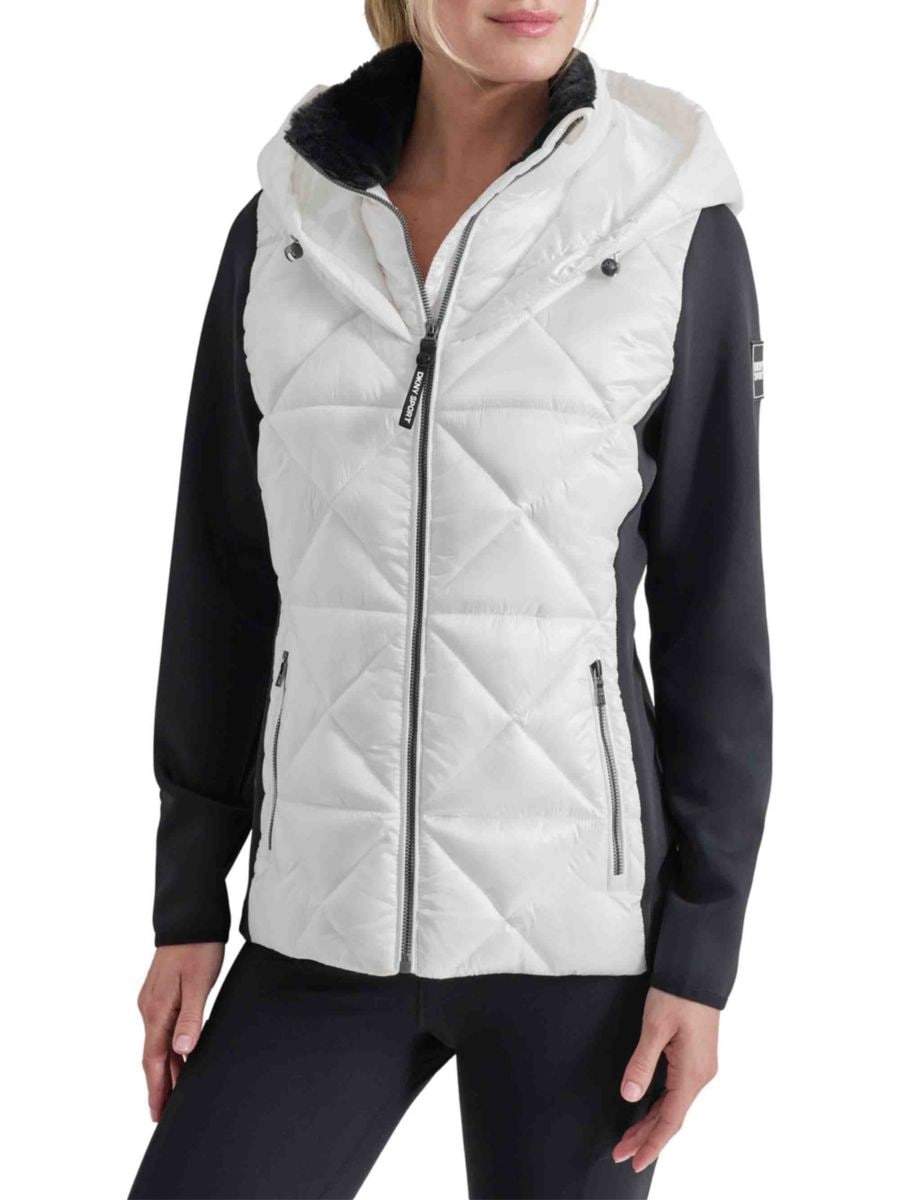 

Куртка-пуховик с капюшоном из комбинированной ткани DKNY Sport, белый