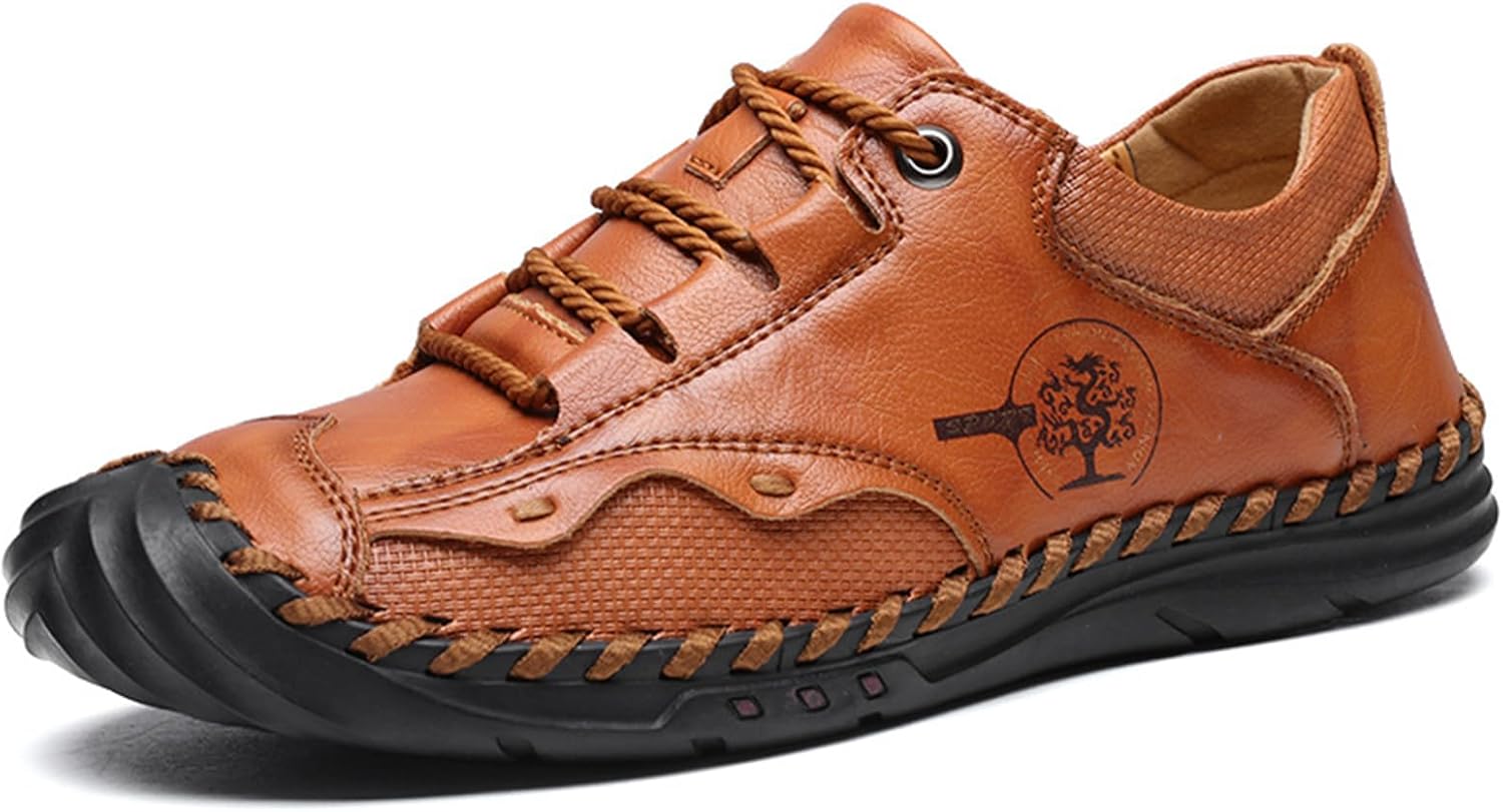 

Мужские модные кожаные кроссовки HOUDBDOL с шнуровкой, плоская подошва, легкие, мягкие, удобные, противоскользящие, челси-ботинки для вождения, прогулок на улице, походов, путешествий и повседневного использования, коричневый