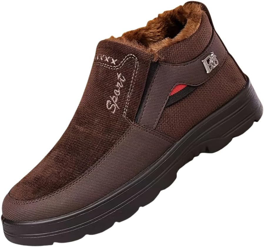 

Зимние термо-ботинки для мужчин Hhhchpm с плюшевой подкладкой - противоскользящие ботинки с ремешком на щиколотке для походов, теплые повседневные и треккинговые, кофейный