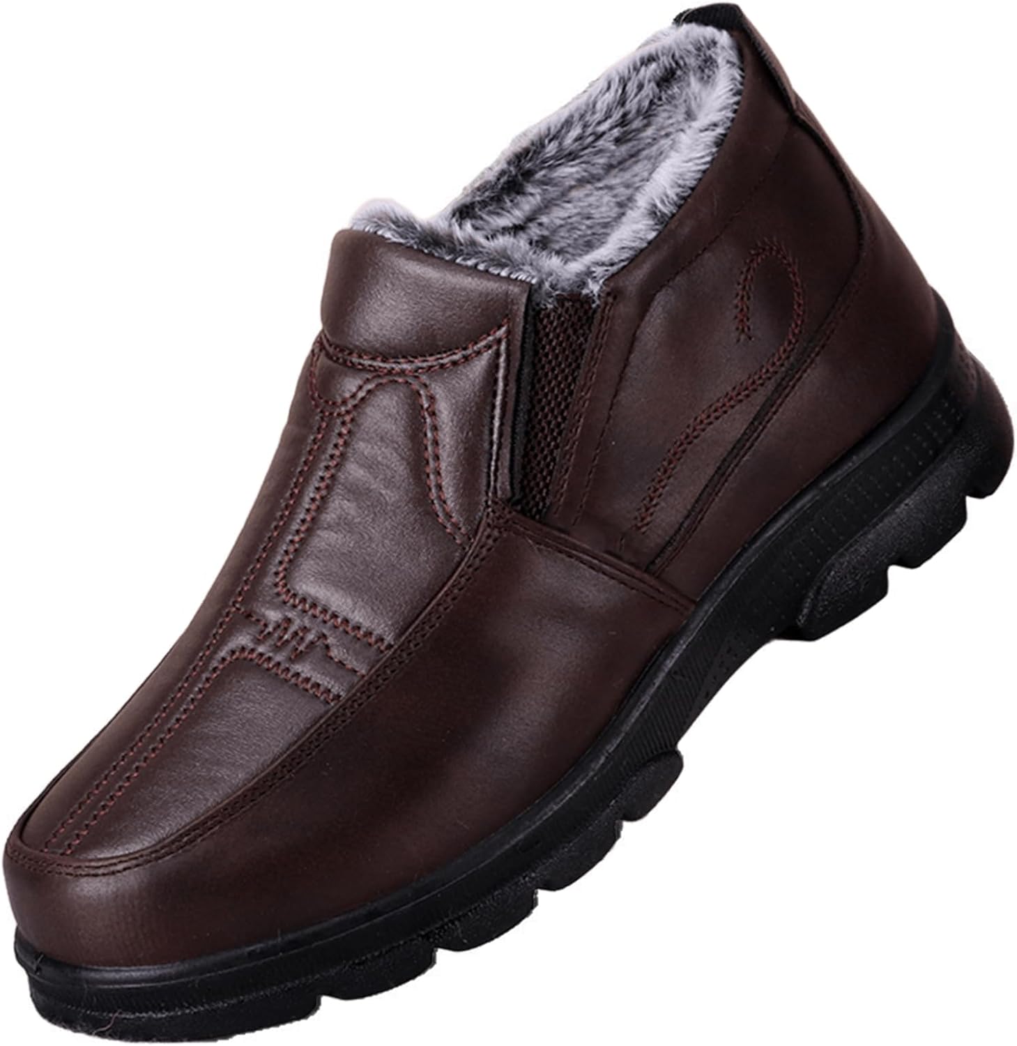 

Мужские зимние теплые кожаные ботинки с мехом, противоскользящие, для улицы, комфортные для среднего и пожилого возраста, удобные повседневные лоферы для ходьбы Generic, Coffee