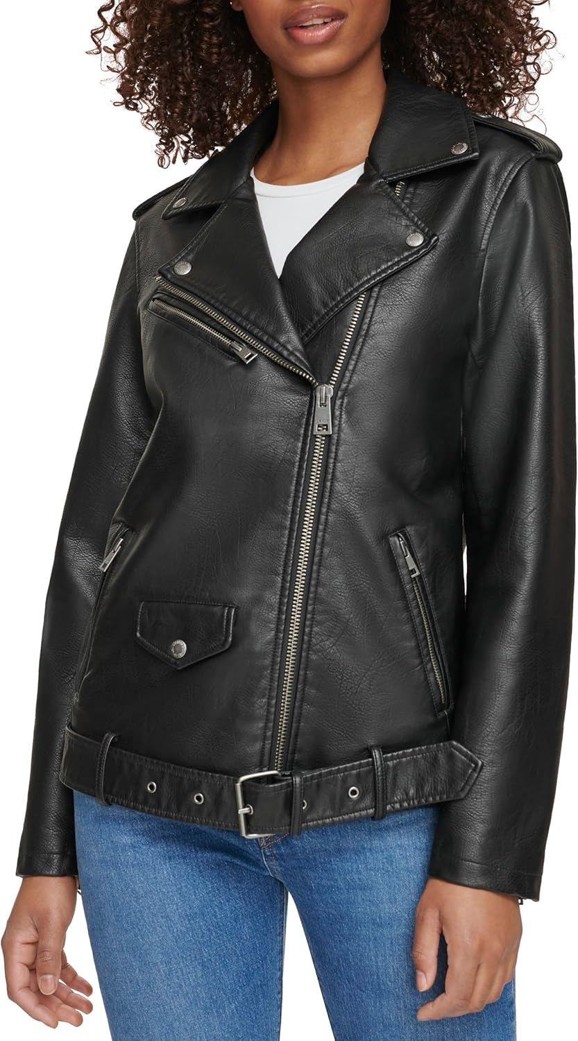 

Levi's Женская кожаная куртка-косуха с поясом оверсайз, Black