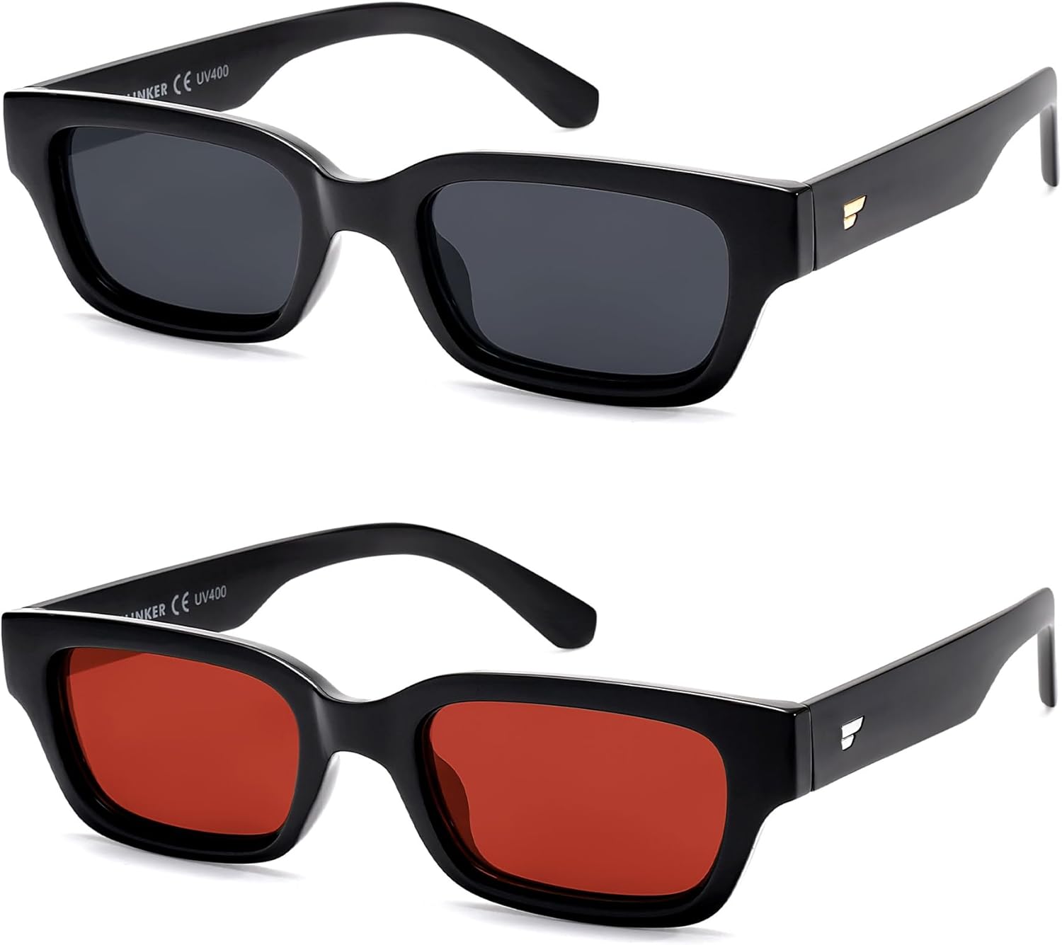 

Поляризованные модные маленькие узкие квадратные солнцезащитные очки VANLINKER «кошачий глаз» для женщин в стиле ретро-винтаж VL9846, 2 Pack All Black + Black Frame Red Lens