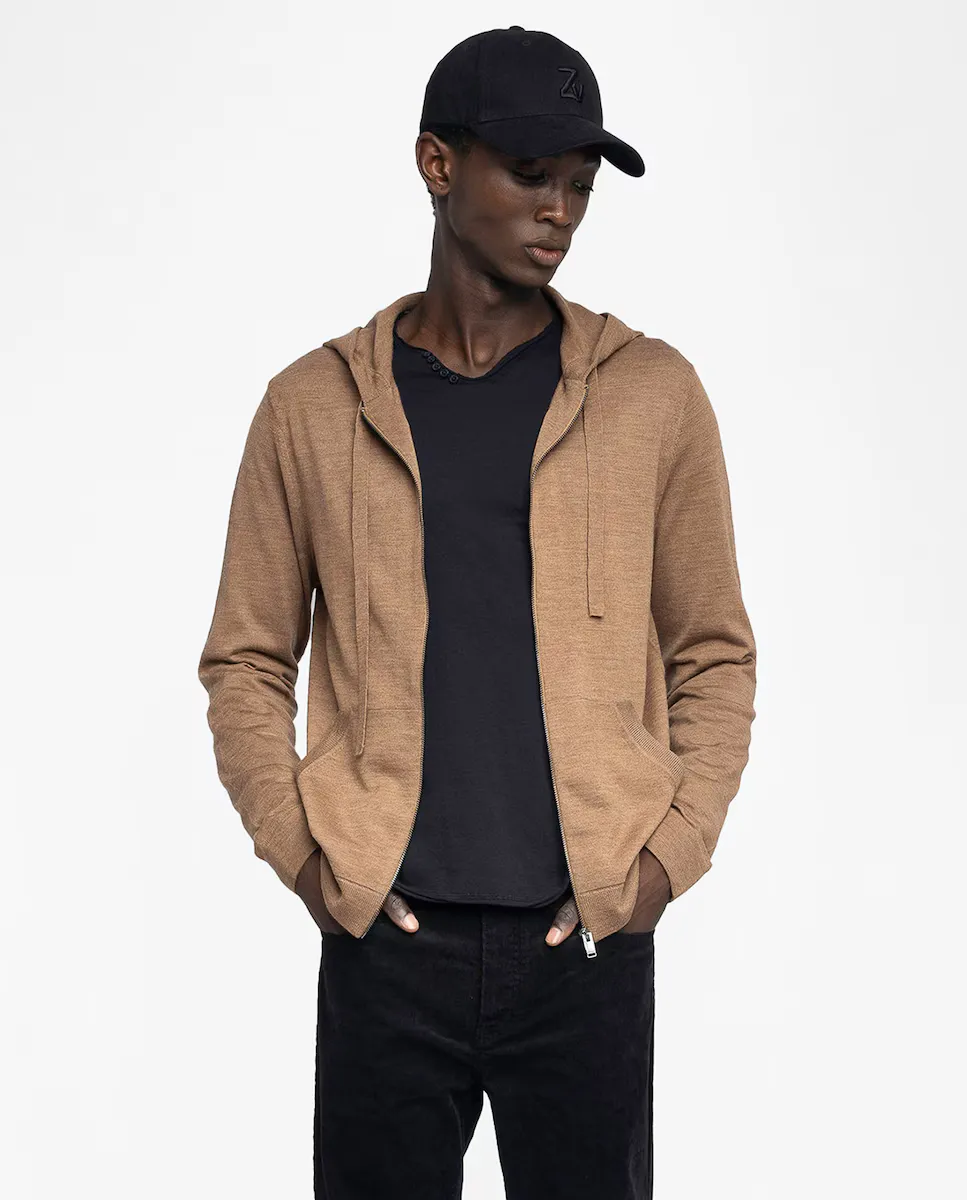 

Кардиган Clash 100% шерсть мериноса мужской Zadig & Voltaire, коричневый