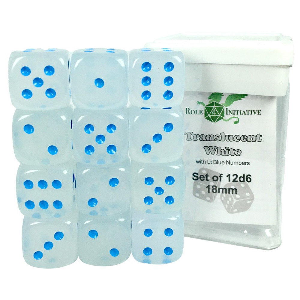 

Аксессуары Role 4 Initiative 18mm d6 Cube: Translucent - White w/ Light Blue Pips (12)