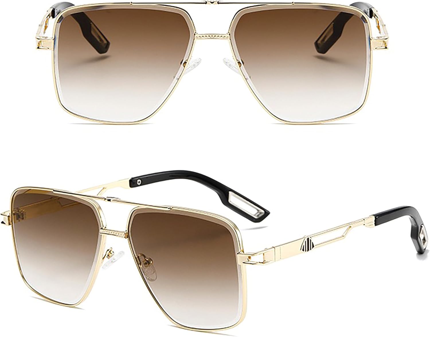 

Ретро-солнцезащитные очки в маленькой металлической оправе для женщин с двойной перемычкой, прямоугольные, для мужчин, модные солнцезащитные очки с защитой UV400 Generic, C