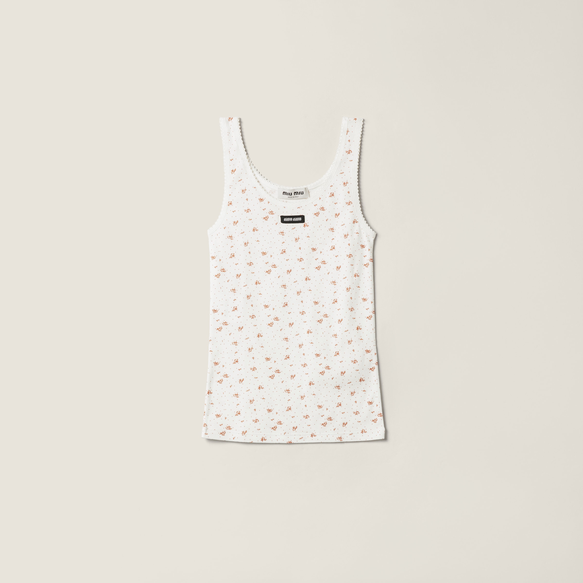 

Топ-майка из рубчатого трикотажа MIU MIU, белый/табачный