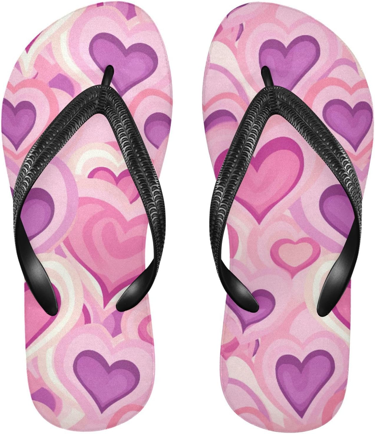 

Розово-фиолетовые шлепанцы с сердечками, пляжные шлепанцы, резиновые нескользящие летние тапочки для мужчин и женщин Sinestour