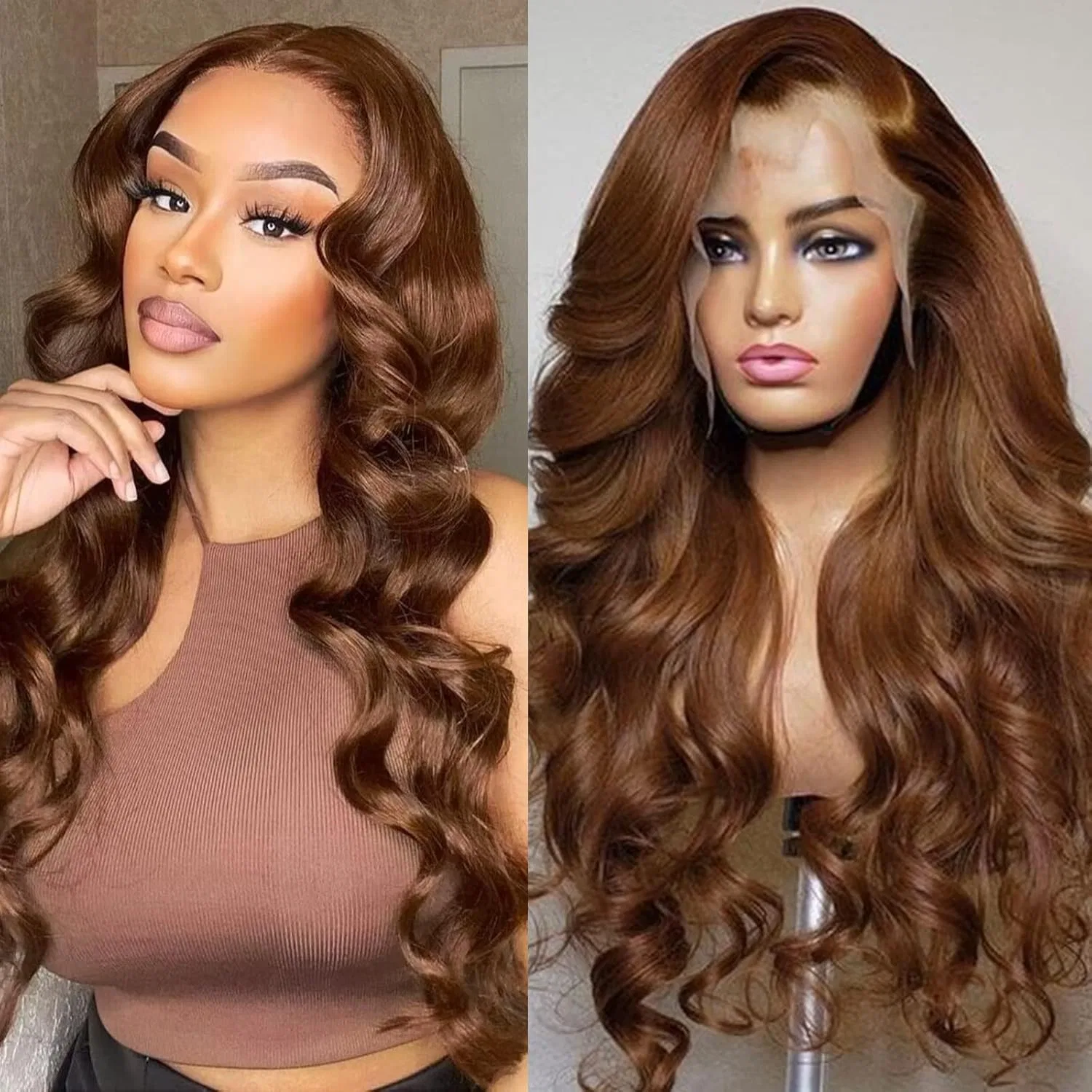 Парик из натуральных волос «Body Wave» с HD-сеткой, 200% плотности, коричневый, 13x6 дюймов Smilenice
