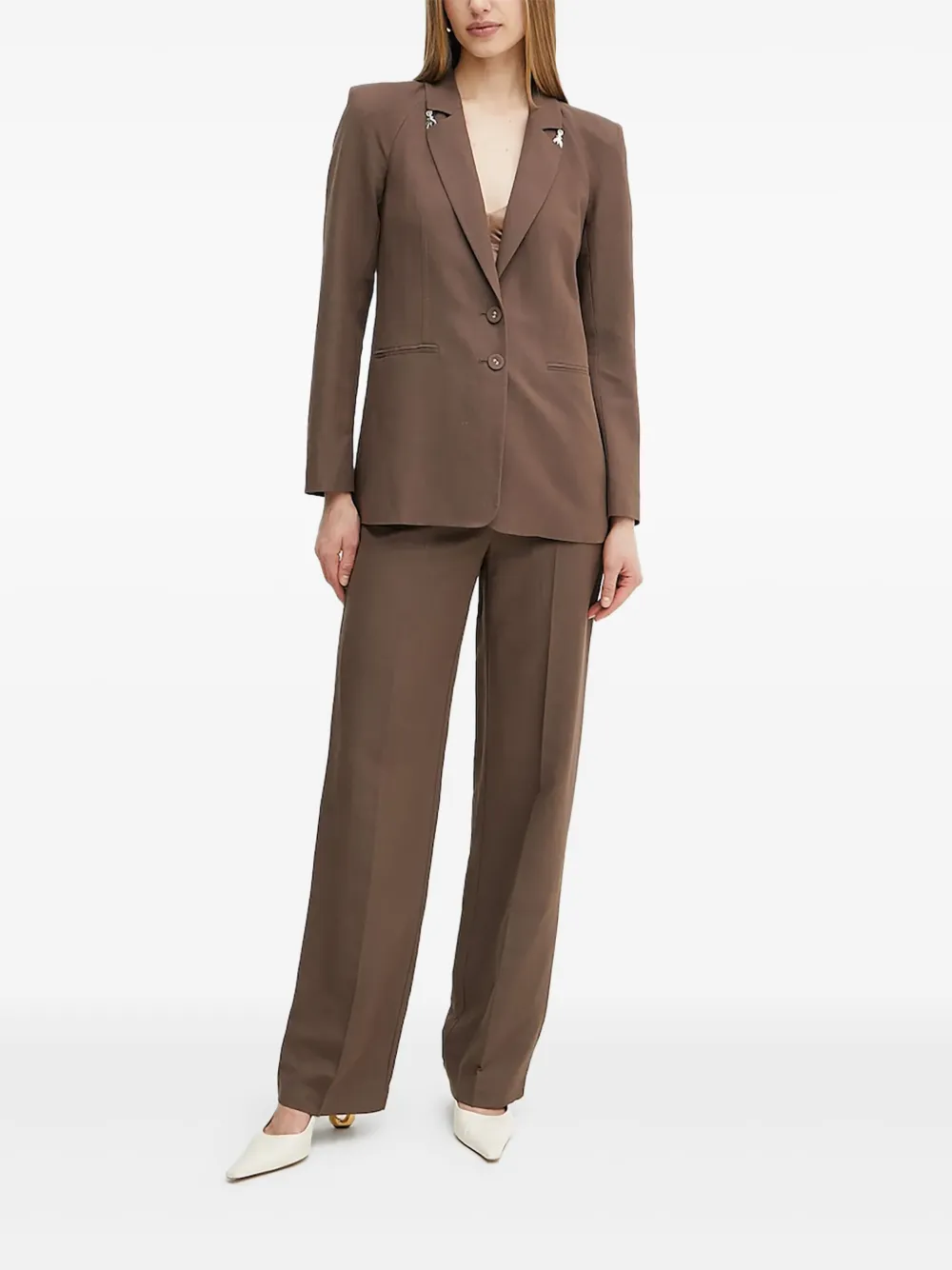 

Декорированный блейзер с объемными плечами Patrizia Pepe, коричневый