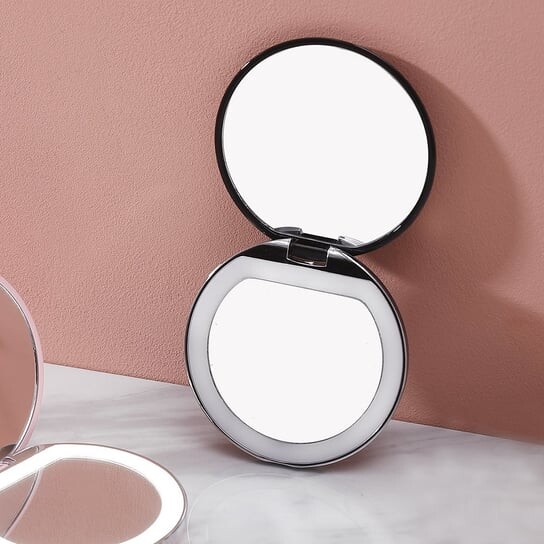 Зеркало карманное с регулируемой светодиодной подсветкой (USB), черный MAQUILLAGE, AILORIA, серебро — фото 4