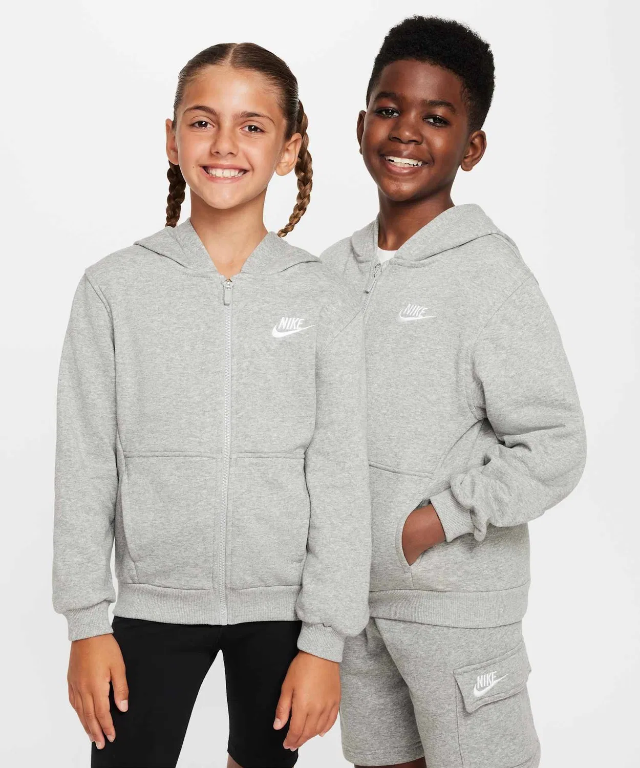 Детская кофта-худи Nike Club Fleece French Terry Full-Zip Hoodie, тёмно-серый меланж