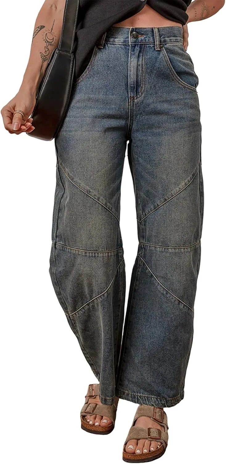 

Женские джинсы прямого кроя с пачворком QLAUYIOE