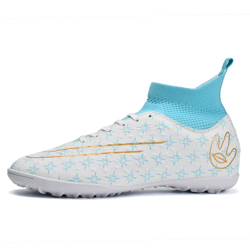 

Kuding Футбольные бутсы мужские высокие White Moon/Black Blue/Black/Gold - White Moon Turf, цвет White Moon Turf