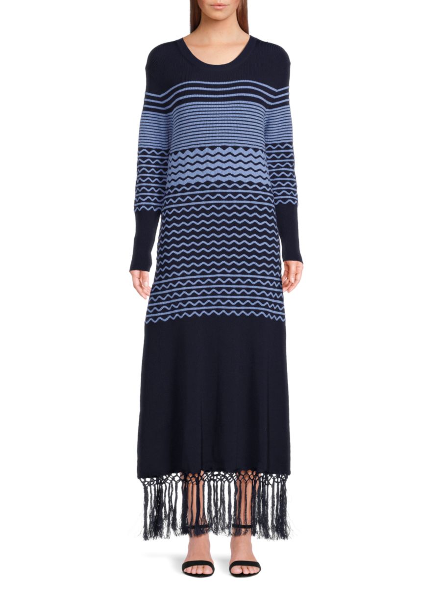 

Платье макси с кисточками Terence Chevron Tanya Taylor, цвет Martime Blue