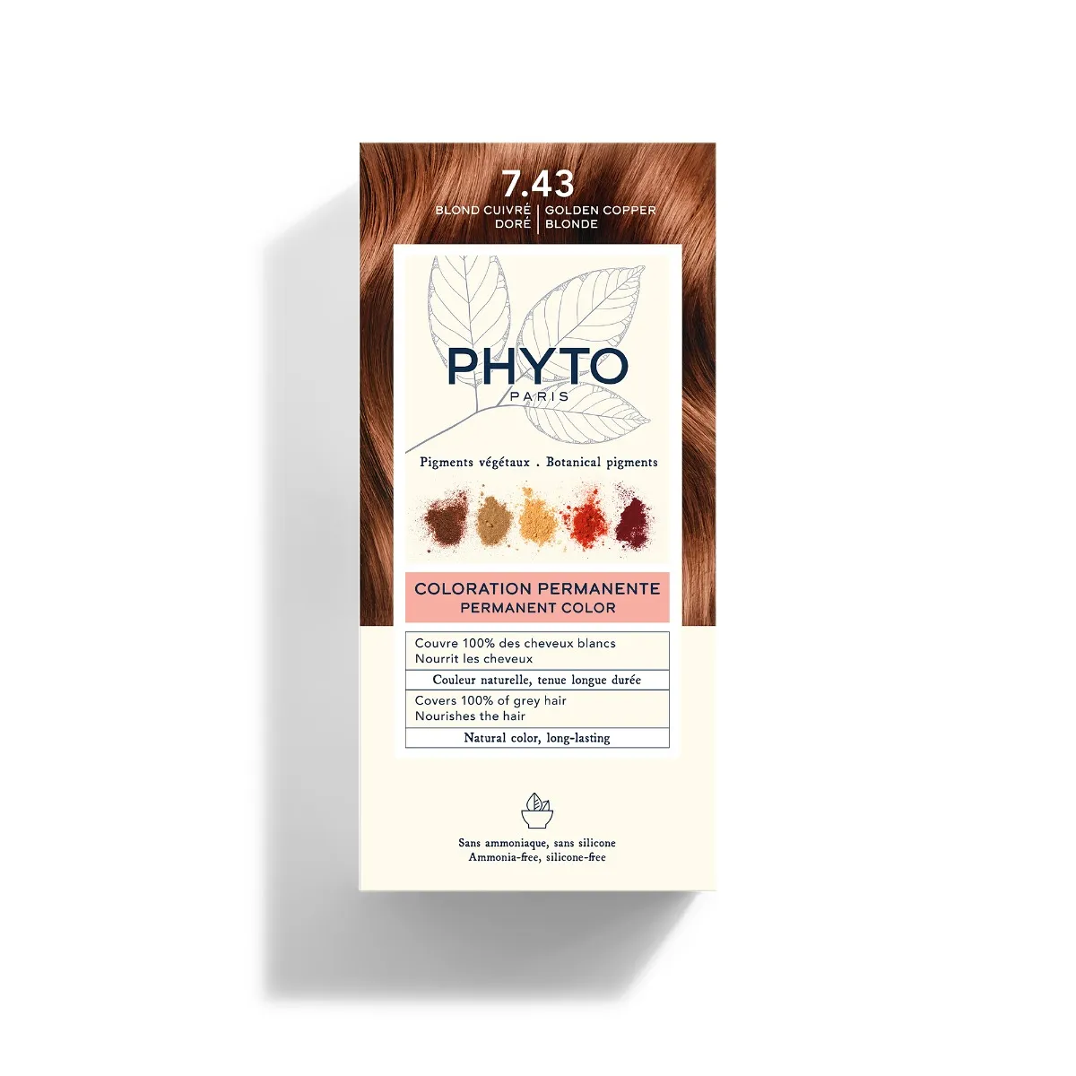 

Phyto Phytocolor 7.43 Золотисто-каштановый блондин Перманентное окрашивание без аммиака 100% покрытие седых волос