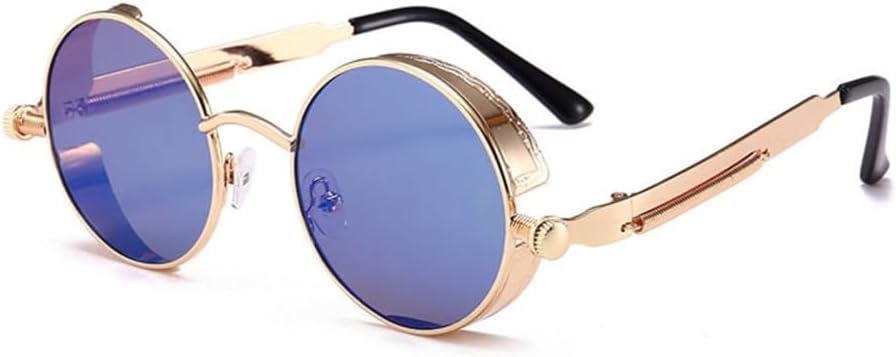 

Винтажные красные солнцезащитные очки в стиле стимпанк для мужчин, круглые, из сплава металла, ретро-солнцезащитные очки для женщин, готические солнцезащитные очки VFDHN, 5 Gold Blue