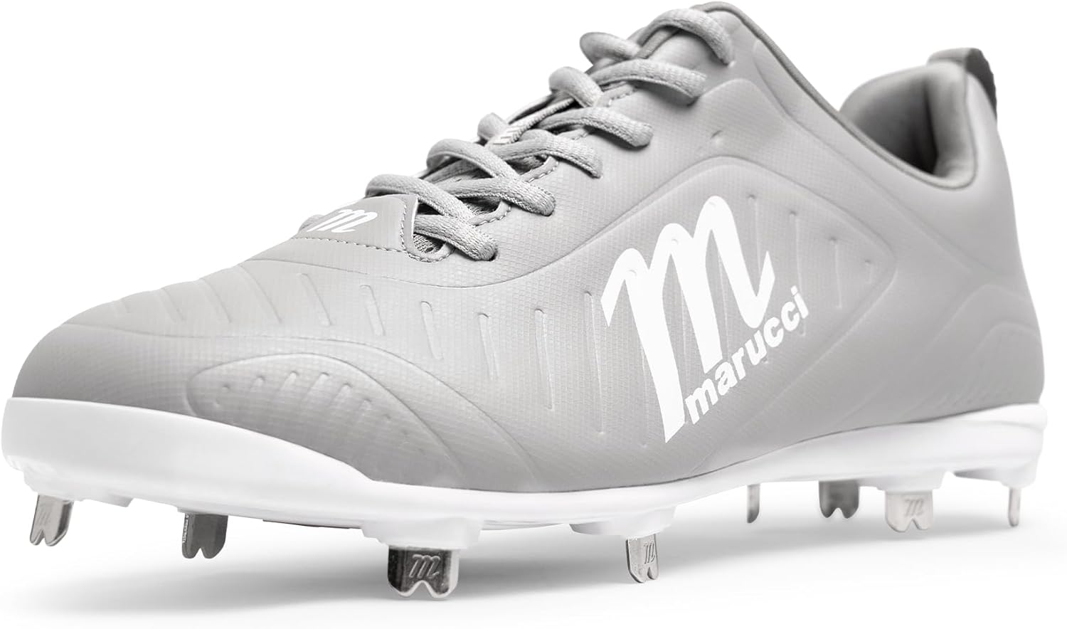 

Бейсбольные шиповки Marucci FLT Metal для мужчин, легкие бейсбольные кроссовки с комфортной посадкой, подошва с высоким сцеплением, прочная конструкция для эффективной игры, белый/серый